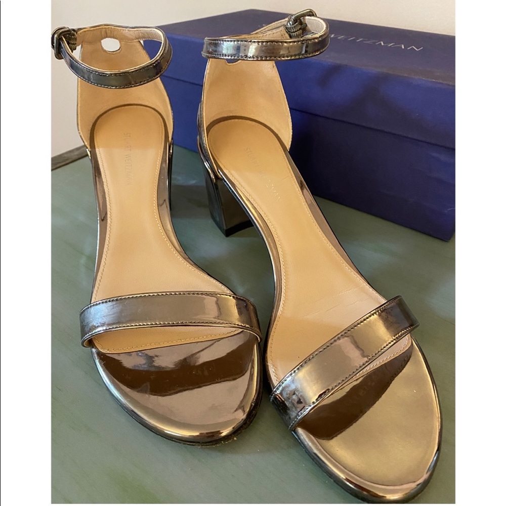 Stuart Weitzman pewter glass block heel